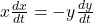 x \frac{dx}{dt} = -y \frac{dy}{dt}