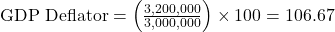 \text{GDP Deflator} = \left(\frac{3,200,000}{3,000,000}\right) \times 100 = 106.67