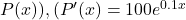 P(x) ), ( P'(x) = 100e^{0.1x}