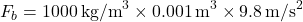 \[ F_b = 1000 \, \text{kg/m}^3 \times 0.001 \, \text{m}^3 \times 9.8 \, \text{m/s}^2 \]