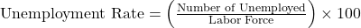 \text{Unemployment Rate} = \left( \frac{\text{Number of Unemployed}}{\text{Labor Force}} \right) \times 100