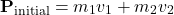 \[ \mathbf{P}_{\text{initial}} = m_1 v_1 + m_2 v_2 \]