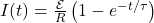 I(t) = \frac{\mathcal{E}}{R} \left( 1 - e^{-t/\tau} \right)