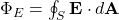 \Phi_{E} = \oint_{S} \mathbf{E} \cdot d\mathbf{A}