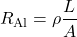 \[ R_{\text{Al}} = \rho \frac{L}{A} \]