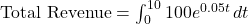 \text{Total Revenue} = \int_{0}^{10} 100e^{0.05t} \, dt