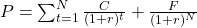 P = \sum_{t=1}^{N} \frac{C}{(1 + r)^t} + \frac{F}{(1 + r)^N}