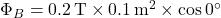 \Phi_B = 0.2 \, \text{T} \times 0.1 \, \text{m}^2 \times \cos 0^\circ