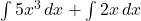 \int 5x^3 \, dx + \int 2x \, dx