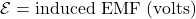 \mathcal{E} = \text{induced EMF (volts)}