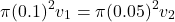 \[ \pi (0.1)^2 v_1 = \pi (0.05)^2 v_2 \]