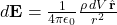 d\mathbf{E} = \frac{1}{4\pi\epsilon_{0}} \frac{\rho \, dV \, \hat{\mathbf{r}}}{r^{2}}