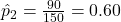 \hat{p}_2 = \frac{90}{150} = 0.60