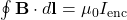 \oint \mathbf{B} \cdot d\mathbf{l} = \mu_{0} I_{\text{enc}}