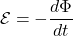 \[ \mathcal{E} = -\frac{d\Phi}{dt} \]