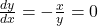 \frac{dy}{dx} = -\frac{x}{y} = 0