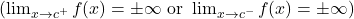 \left(\lim_{x \to c^+} f(x) = \pm\infty \text{ or } \lim_{x \to c^-} f(x) = \pm\infty\right)