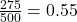 \frac{275}{500} = 0.55