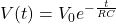 V(t) = V_{0} e^{-\frac{t}{RC}}