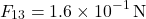 \[ F_{13} = 1.6 \times 10^{-1} \, \text{N} \]