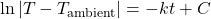 \ln |T - T_{\text{ambient}}| = -kt + C