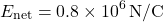 \[ E_{\text{net}} = 0.8 \times 10^6 \, \text{N/C} \]