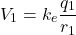 \[ V_1 = k_e \frac{q_1}{r_1} \]