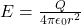 E = \frac{Q}{4\pi \epsilon_{0} r^{2}}