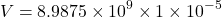 \[ V = 8.9875 \times 10^9 \times 1 \times 10^{-5} \]