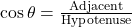 \cos \theta = \frac{\text{Adjacent}}{\text{Hypotenuse}}