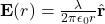 \mathbf{E}(r) = \frac{\lambda}{2\pi\epsilon_{0} r} \hat{\mathbf{r}}