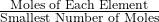 \frac{\text{Moles of Each Element}}{\text{Smallest Number of Moles}}​