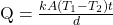 \text{Q} = \frac{kA(T_1 - T_2)t}{d}