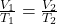 \frac{V_1}{T_1} = \frac{V_2}{T_2}