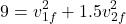 \[ 9 = v_{1f}^2 + 1.5 v_{2f}^2 \]